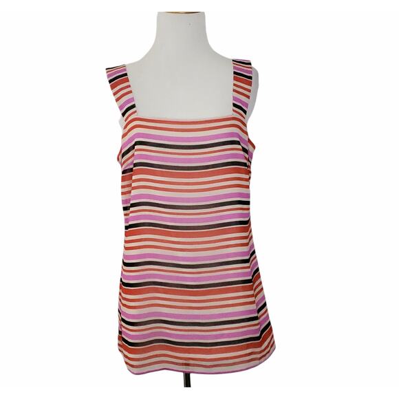 CAbi Banded Cami Striped Pink White Square Neck Tank Polyester Women Small - Picture 2 of 10